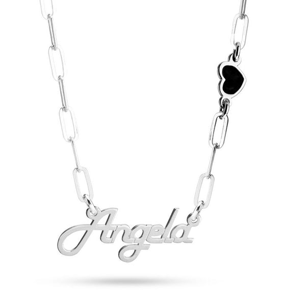 שרשרת פפרקליפ עם שם אישי ותליון לב שחור