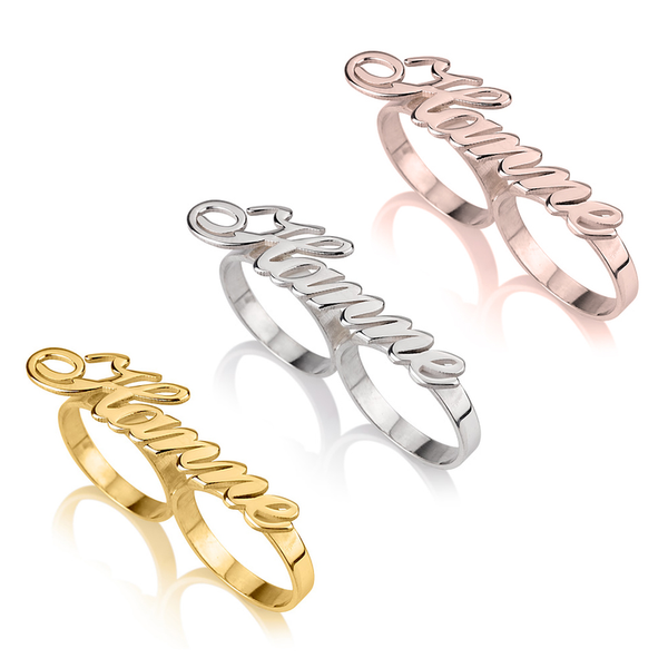 טבעת שם על שתי אצבעות 3 צבעים לבחירה