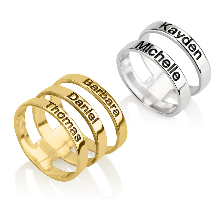 טבעת שם - טבעת מחוברת דגם 2 או 3 שמות