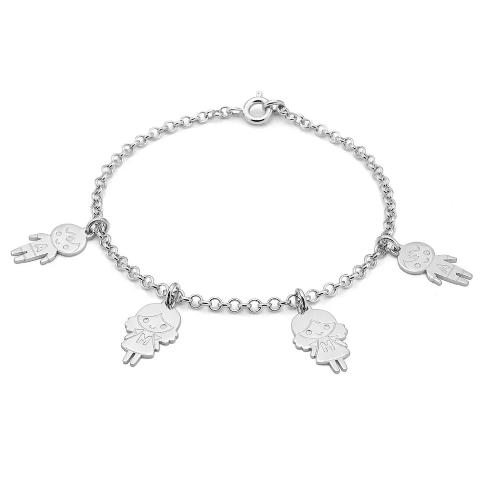 צמיד ילדים עם תליונים וחריטת אות מכסף 925