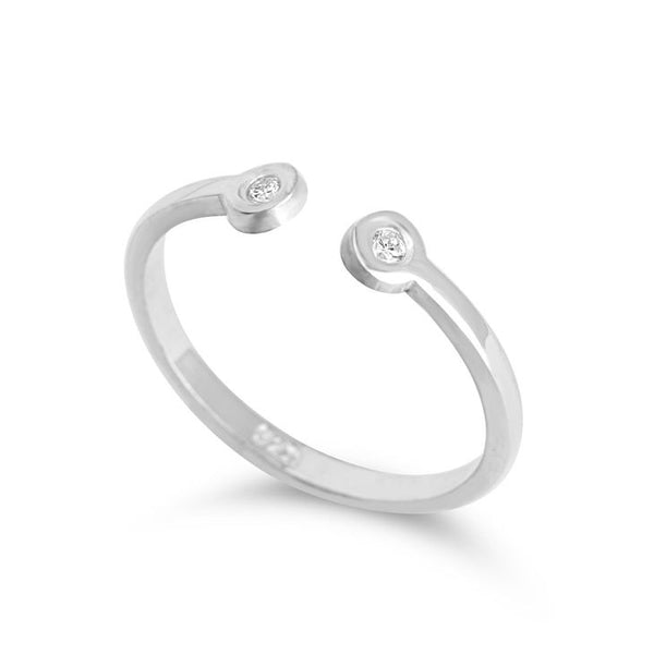 טבעת פתוחה כסף 925 עם שני יהלומים אמיתיים