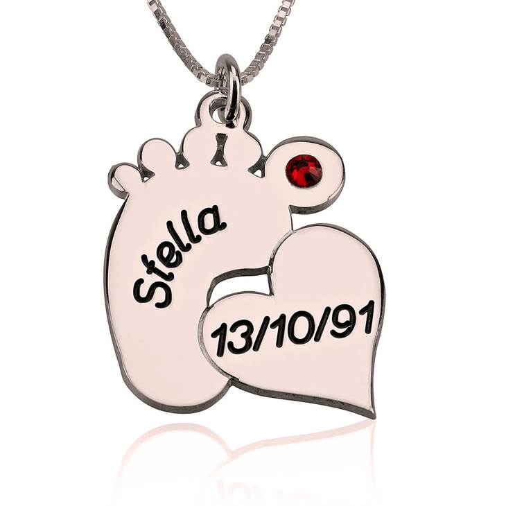 שרשרת ליולדת כף רגל ולב בציפוי זהב רוז