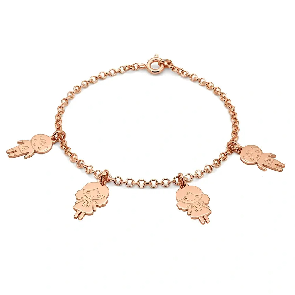 צמיד ילדים בציפוי זהב רוז עם תליונים