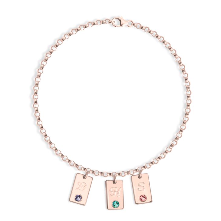 צמיד אות ראשונה עם אבן לידה בציפוי זהב 24 קראט רוז