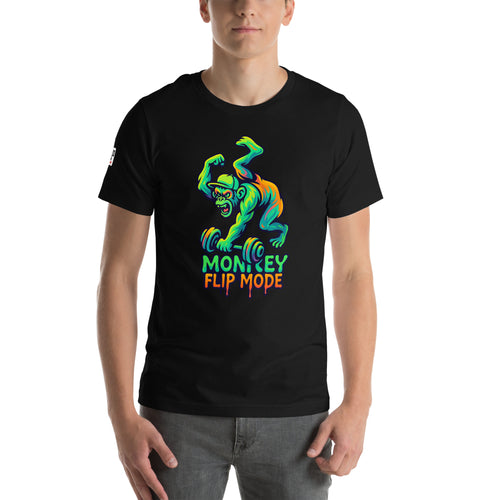 חולצת טי שירט עם קוף צבעוני וטקסט MONKEY FLIP MODE

